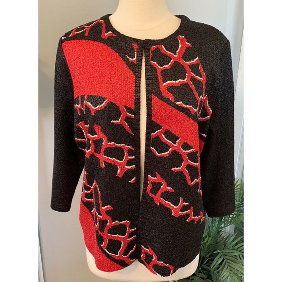 Chico's travelers Jacket Black & Red abstract print 2 M L NWT New Career casual - Picture 8 of 11